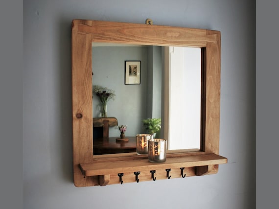 Oxford Decorative Mirror with Shelf & Hooks, Handmade in the USA