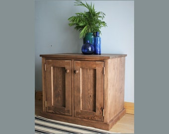 Wooden sideboard & large floor standing cabinet, TV stand, 2 doors, shelf, dark rustic natural wood made in Somerset UK *not free delivery