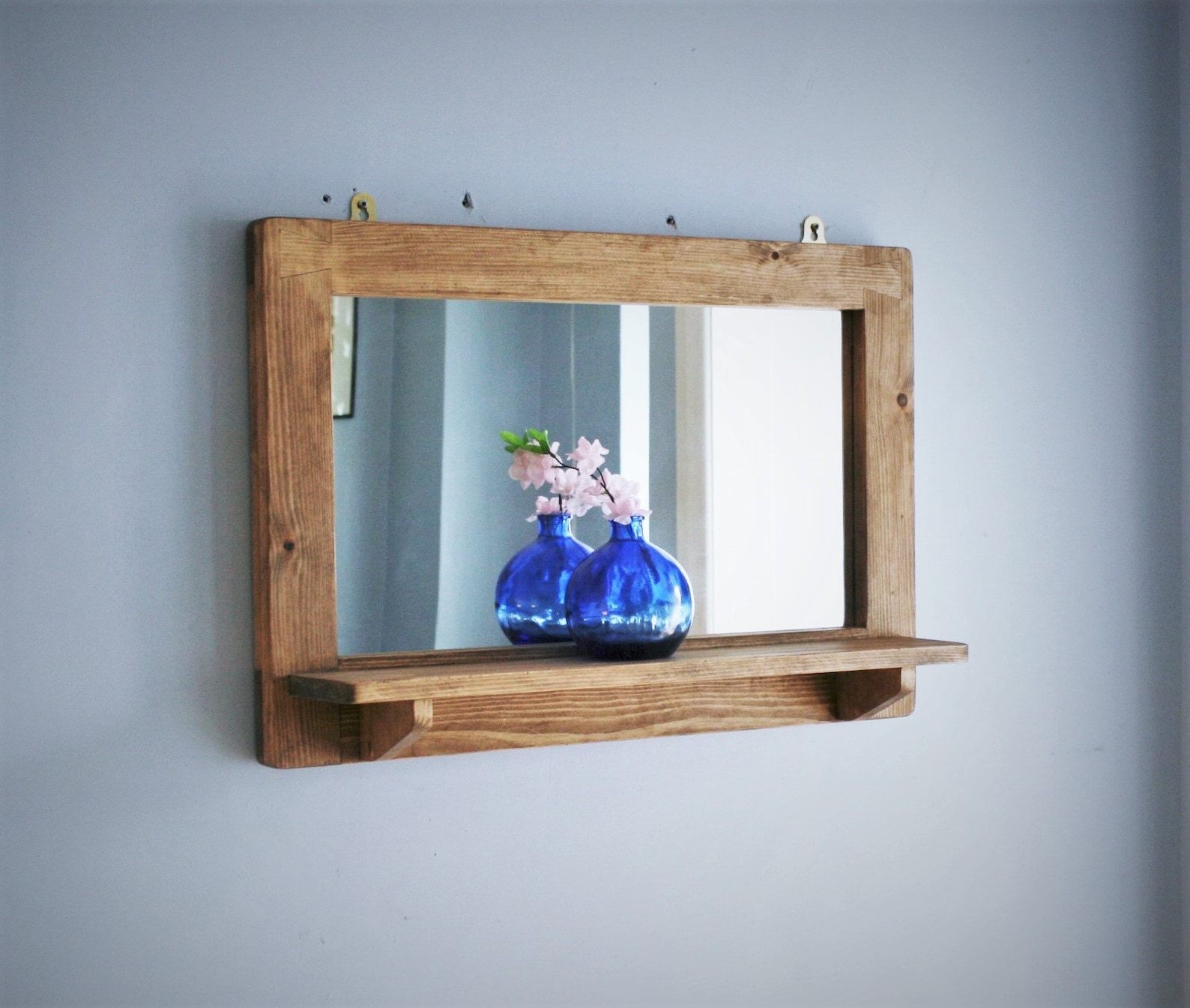 Large Wooden Mirror With Shelf Rustic Hallway Bathroom and Etsy