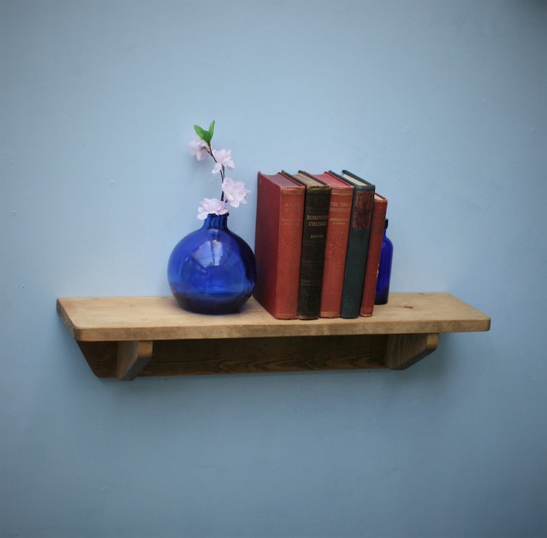 Wood bookshelf chunky natural wood wall shelf 62 cm long x Etsy