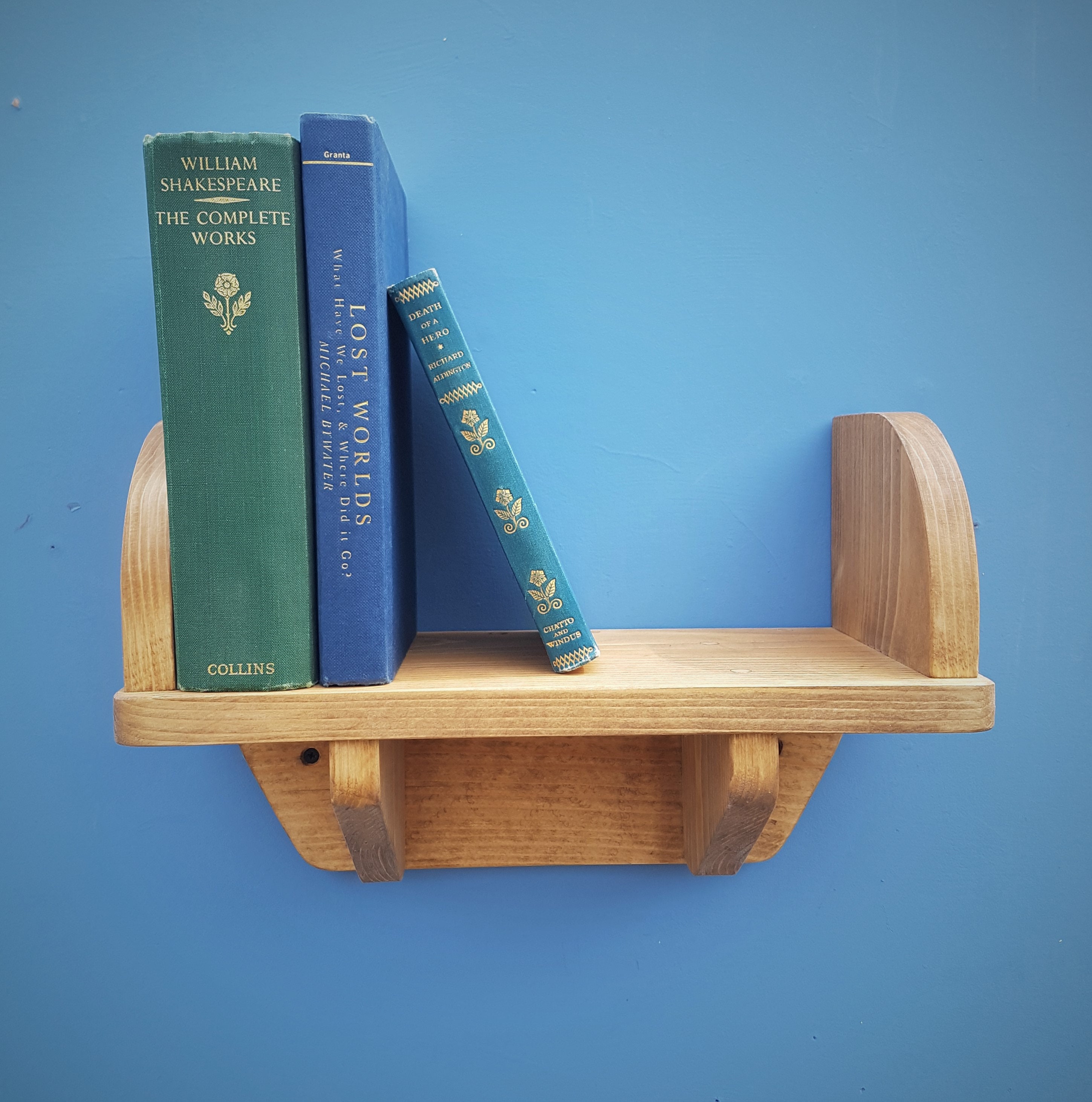 Small Wooden Wall Shelf With Book Ends Rustic Industrial Etsy UK