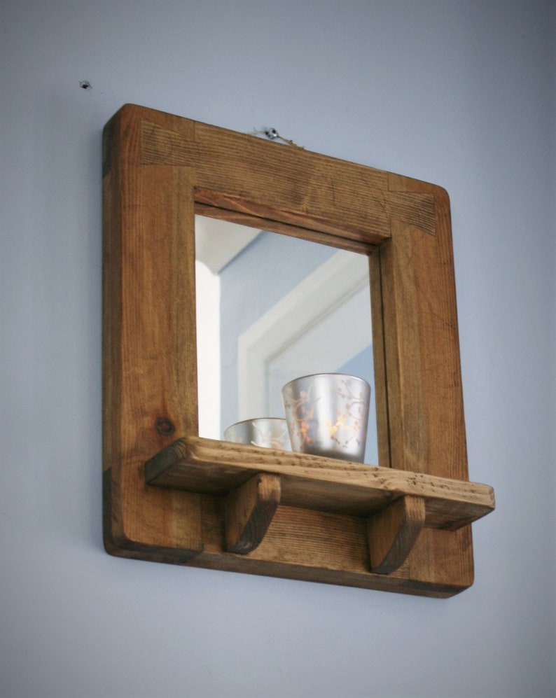 Wooden wall mirror with shelf sustainable natural wood thick Etsy