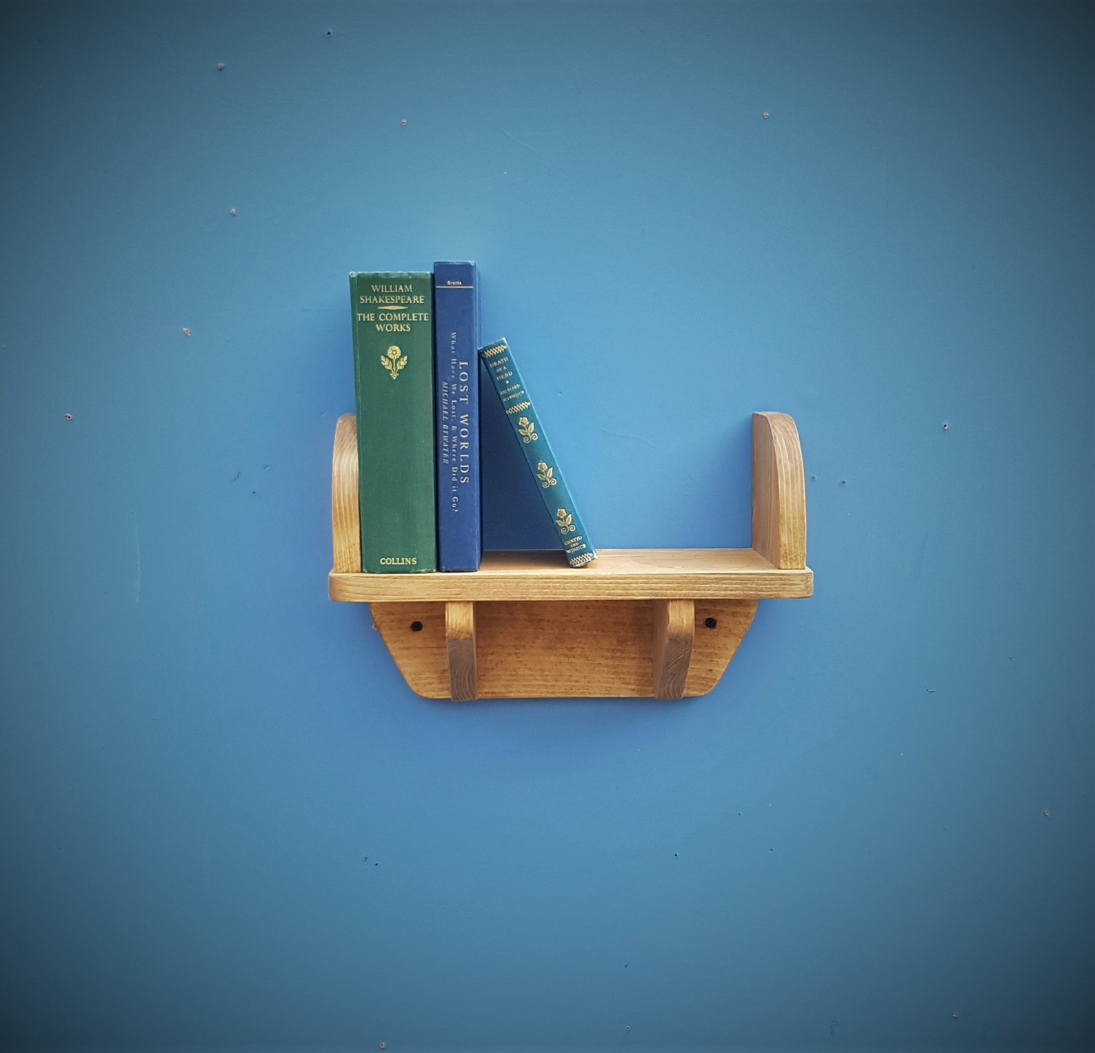 Small Wooden Wall Shelf With Book Ends Rustic Industrial Etsy UK