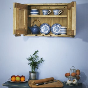 Short wooden kitchen cabinet & wall cupboard with 2 wooden doors, 2 shelves, natural wood, rustic farmhouse, custom handmade, Somerset UK Bild 3