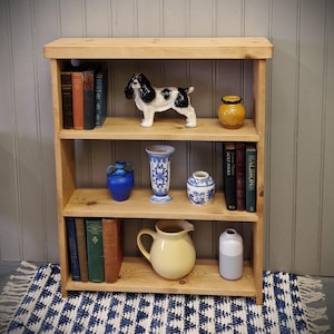 Bookshelves in natural wood, rustic industrial slim long bookcase, hall table 70Wx85H x 18 deep cm handmade in Somerset UK Not free delivery