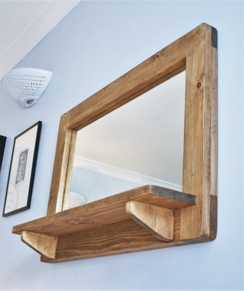Large mirror with shelf light wooden frame & wide candle Etsy