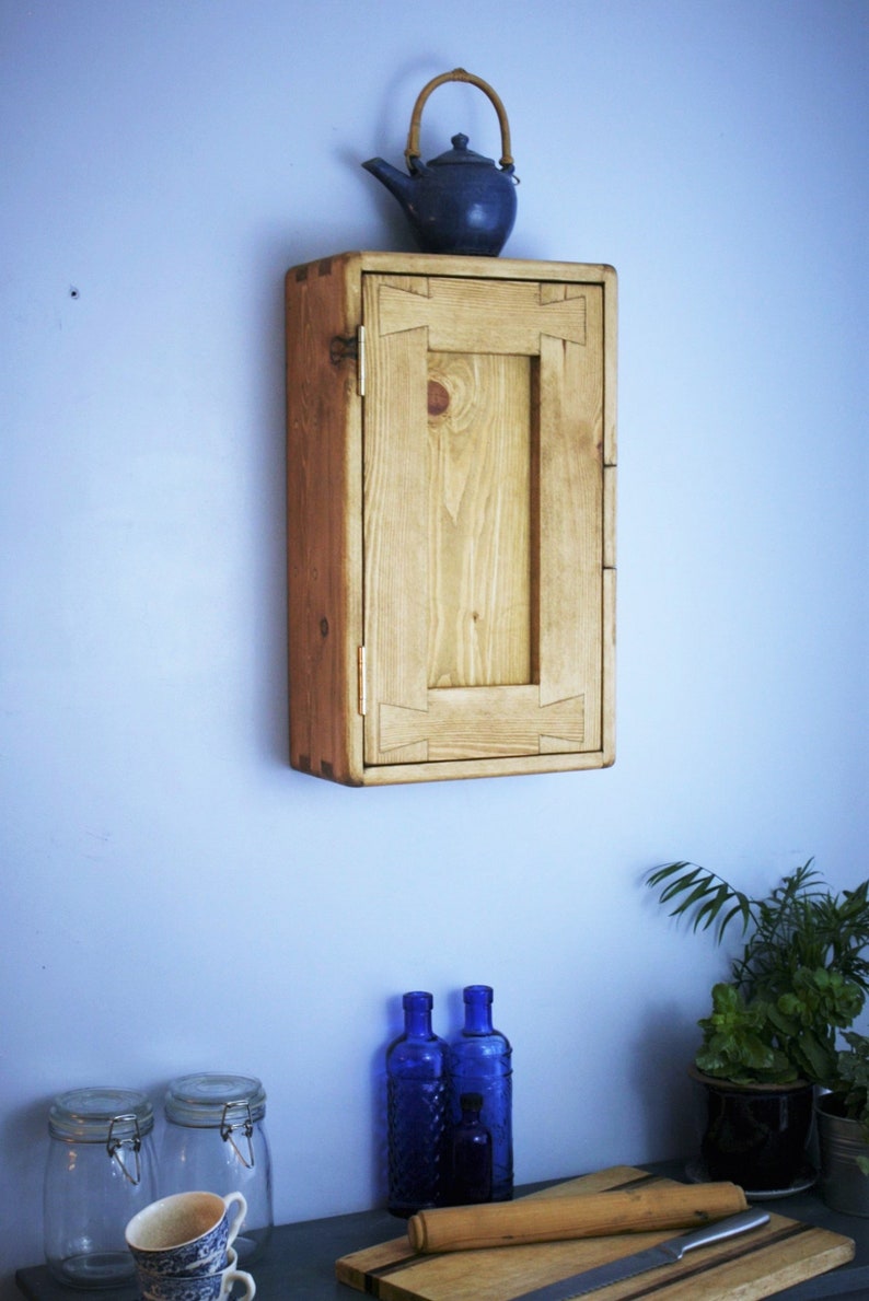 Kitchen Wall Cabinet In Natural Wood Tall Narrow With 3 Etsy