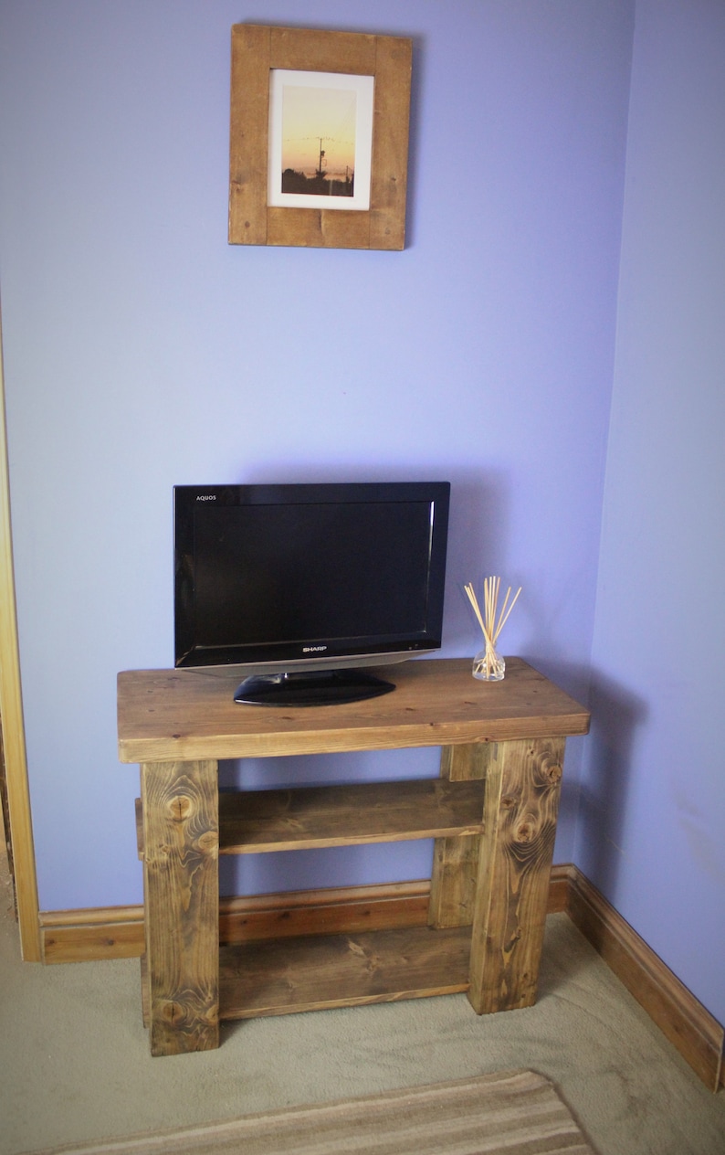 Wooden Sideboard Tv Stand Natural Wood 2 Shelves Chunky Legs And Thick Real Table Top Custom Handmade Modern Rustic Somerset Uk
