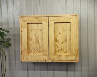 Modern rustic kitchen wall cabinet & cupboard natural wood, 2 doors, 3 storage shelves, cottage farmhouse, custom handmade in Somerset UK