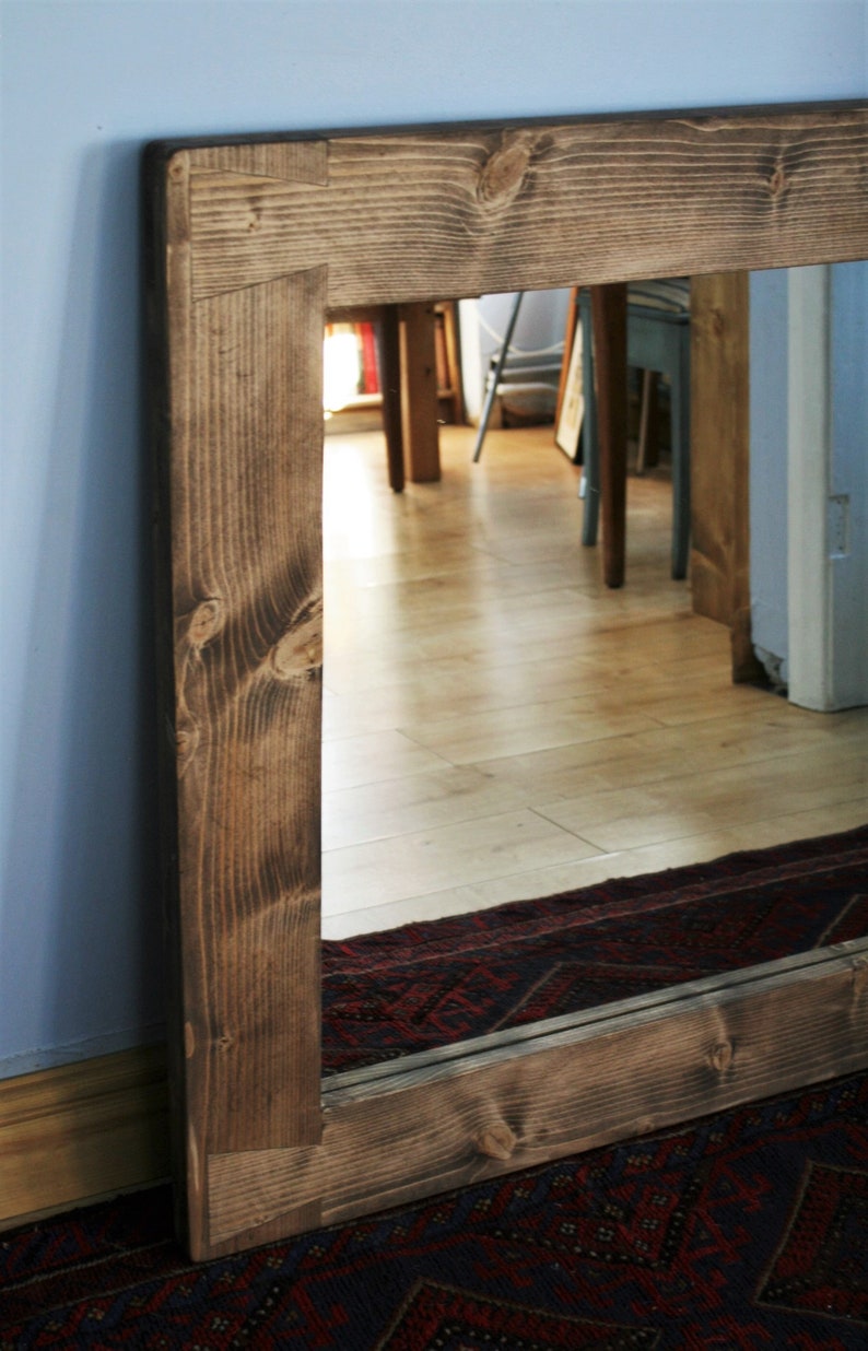 Large Wooden Wall Mirror Chunky Natural Rustic Wood Frame 120 Etsy UK