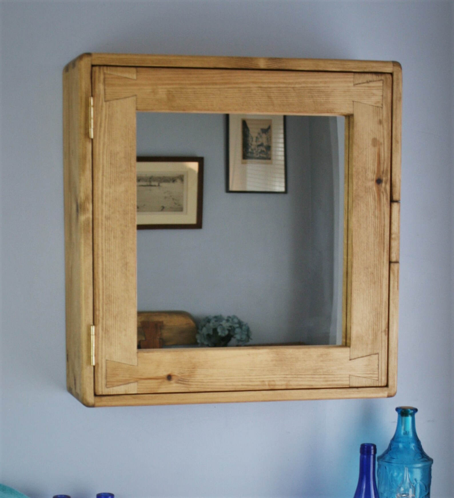 Large wooden bathroom mirror 56Hx54Wx18D cm natural Etsy