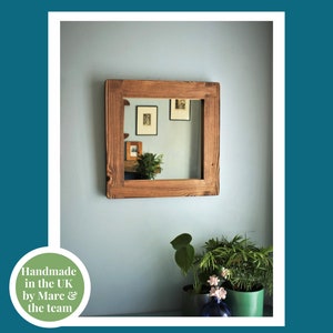 square wall mirror with thick frame in natural rustic wood, small hallway, bathroom, bedroom, industrial, farmhouse style from Somerset UK image 4