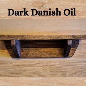 Long wooden wall shelf, natural chunky mantel, single bookshelf 114cm L x 15cm D, farmhouse rustic, industrial, custom handmade Somerset UK Dark Danish Oil