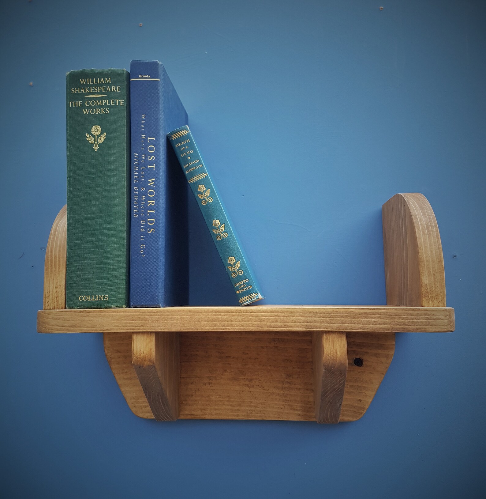 Small Wooden Wall Shelf With Book Ends Rustic Industrial Etsy UK