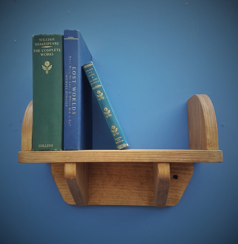 Small Wooden Wall Shelf With Book Ends Rustic Industrial Etsy UK