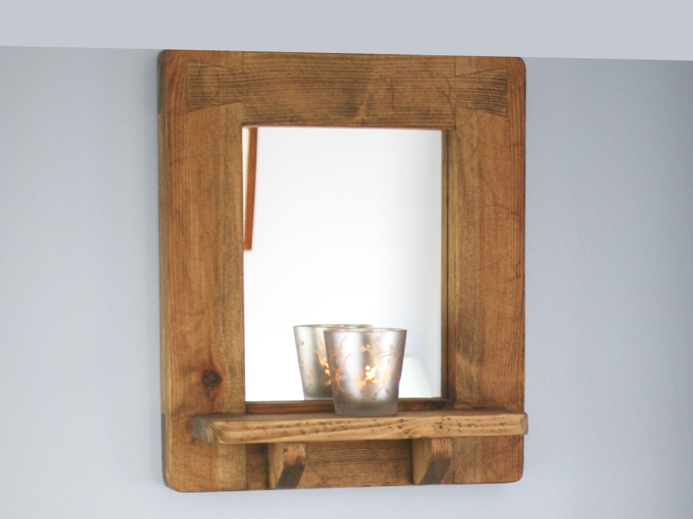 Wooden Wall Mirror With Shelf Sustainable Natural Wood Thick - Etsy UK