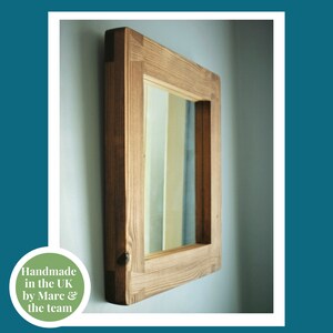 square wall mirror with thick frame in natural rustic wood, small hallway, bathroom, bedroom, industrial, farmhouse style from Somerset UK image 3