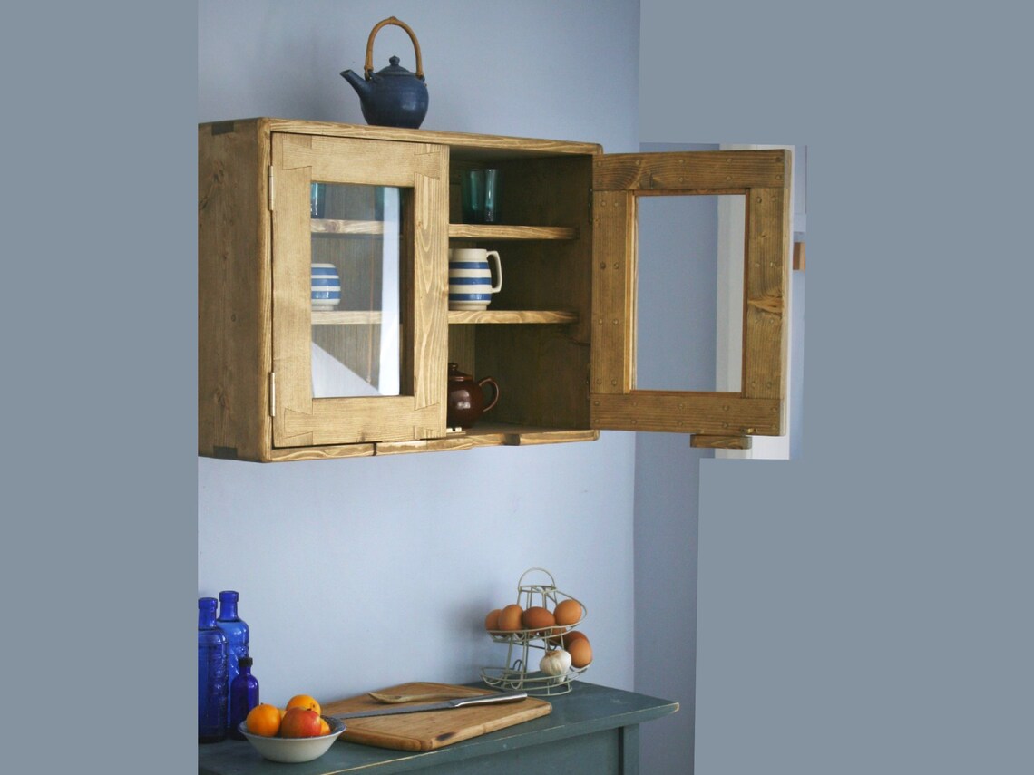 Kitchen Wall Display & Cupboard Natural Wood 2 Doors Etsy UK