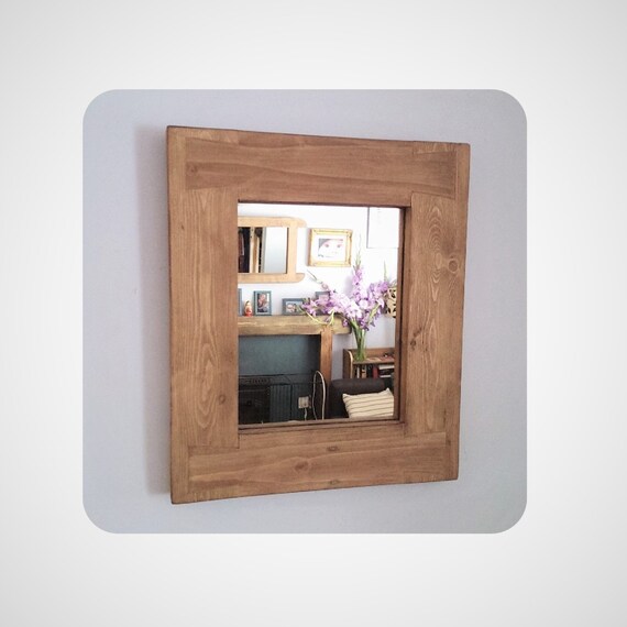 Wooden Wall Mirror Eco Friendly Thick Wood Frame Pale