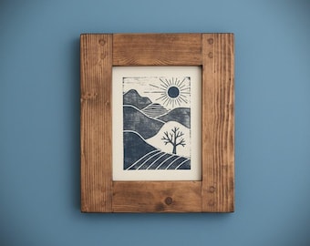 wooden frame for picture & photo for A4 image, large, dark wood, chunky natural wood frame, portrait / landscape custom handmade Somerset UK