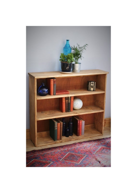 Large Low Bookshelf In Natural Eco Wood Wall Mountable Etsy