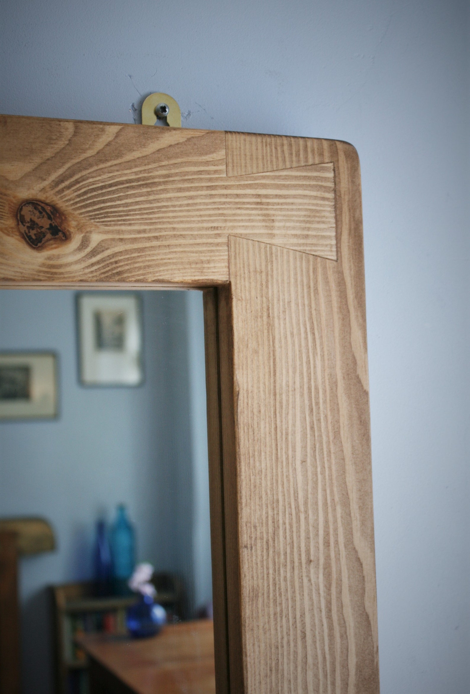 Large mirror with shelf 5 coat hooks natural wood hallway Etsy