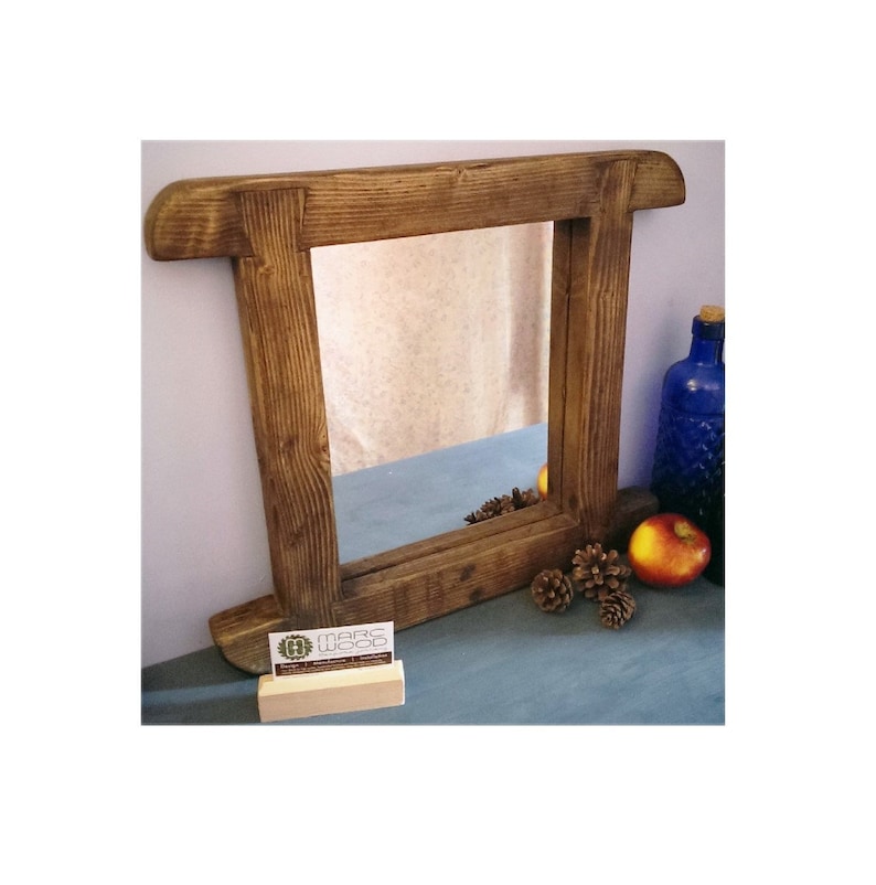 Wood Wall Mirror Rustic Real Dark Curved Frame Eco Natural Small Decorative Custom Handmade Somerset Uk