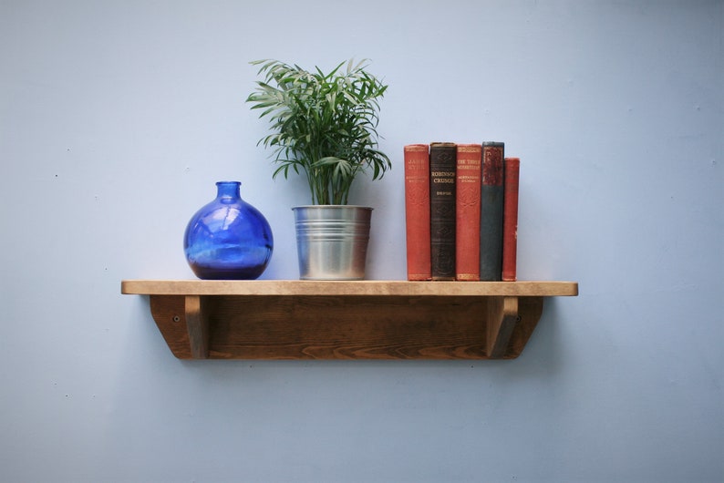 Wood bookshelf chunky natural wood wall shelf 62 cm long x Etsy
