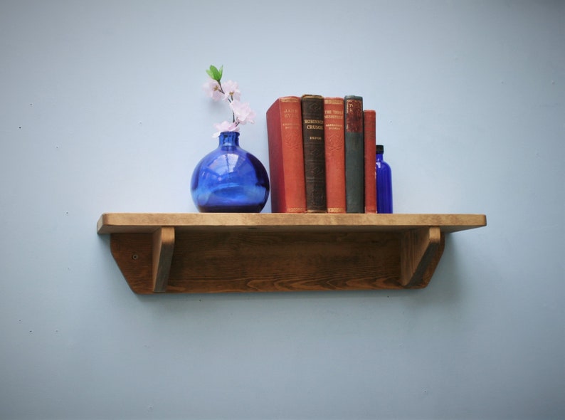 Wood bookshelf chunky natural wood wall shelf 62 cm long x Etsy