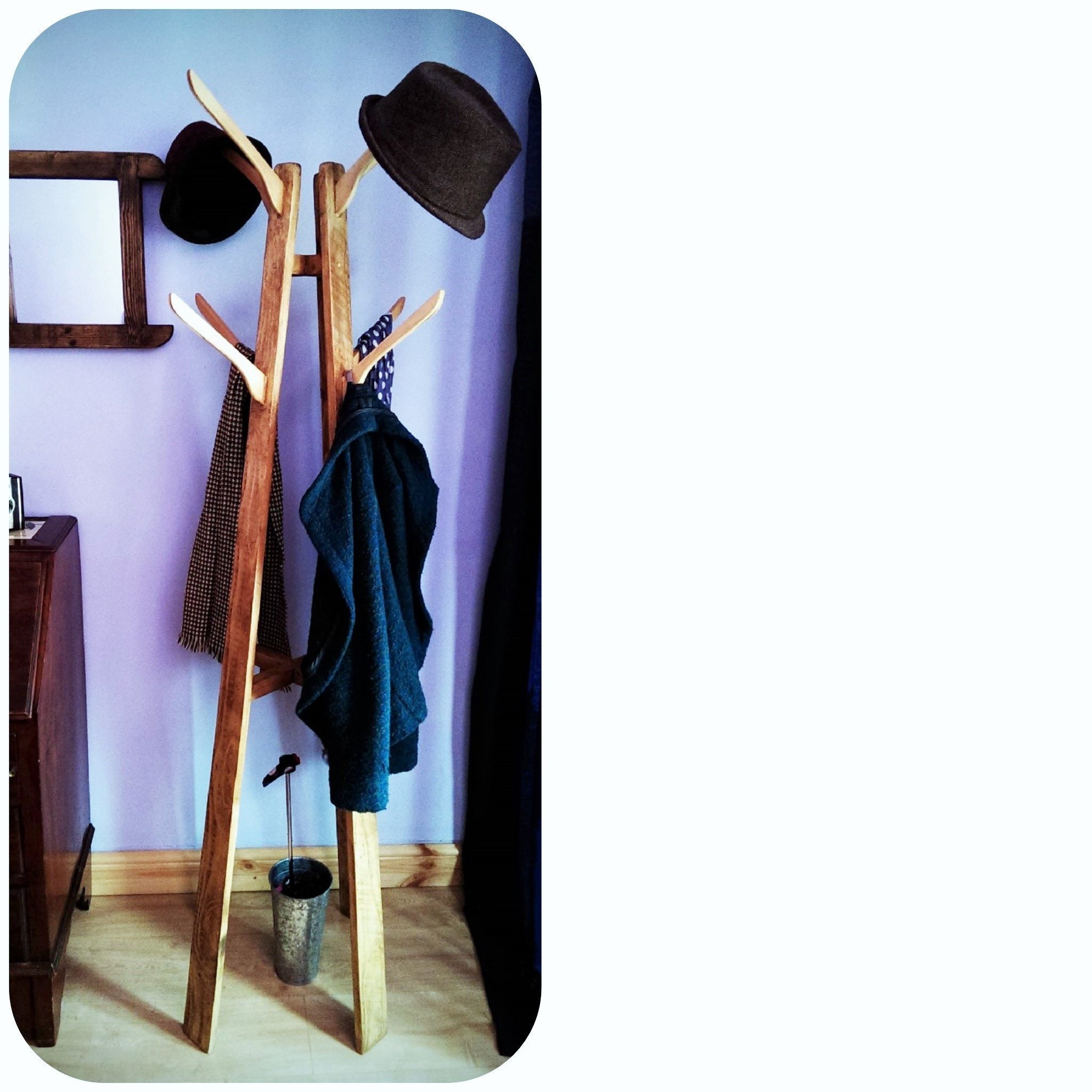 wooden hat coat stand 1.6 m tall 8 upcycled coat hooks in Etsy