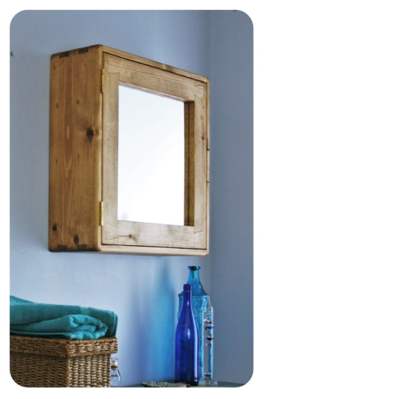 Large Wooden Bathroom Mirror Cabinet 56hx54wx18d Cm Natural Etsy