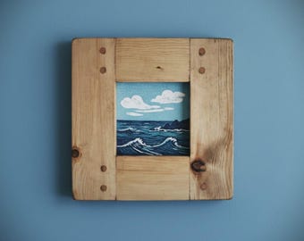 Square wooden picture & photo frame, small chunky frame, for 5 X 5 or 6 x 6 inch prints, natural rustic wood gift, handmade in Somerset UK