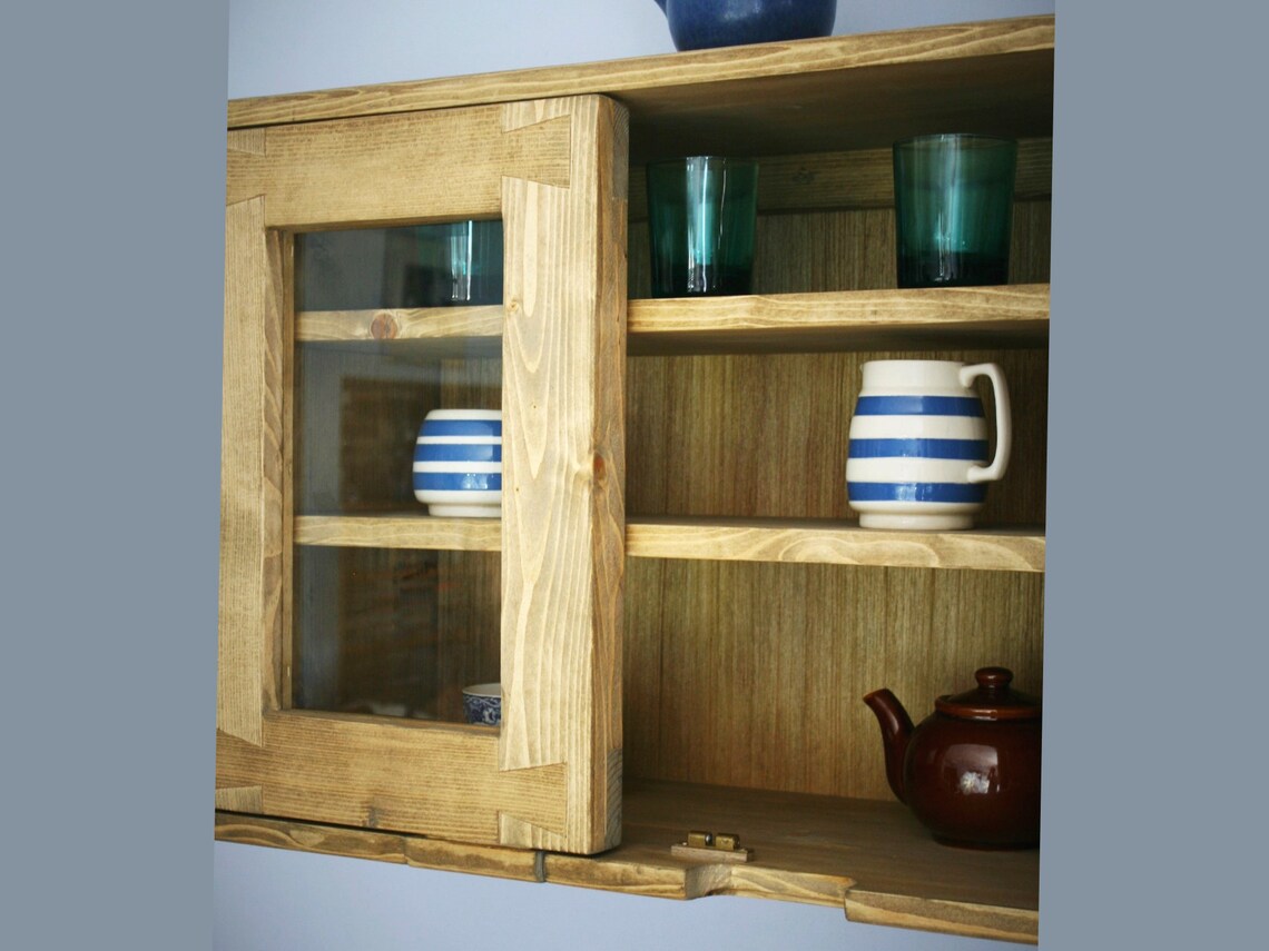 Kitchen Wall Display & Cupboard Natural Wood 2 Doors Etsy UK