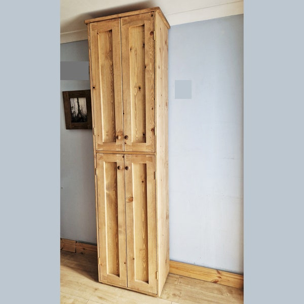 kitchen larder large utility cupboard, tall rustic pantry cabinet 220Hx63Wx36.5D cm natural wood, custom made Somerset UK *Not free delivery