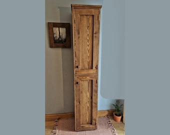 kitchen larder utility cupboard, 190H x 40W x 30D cm tall and slim rustic pantry cabinet natural wood, custom made in Somerset farmhouse UK