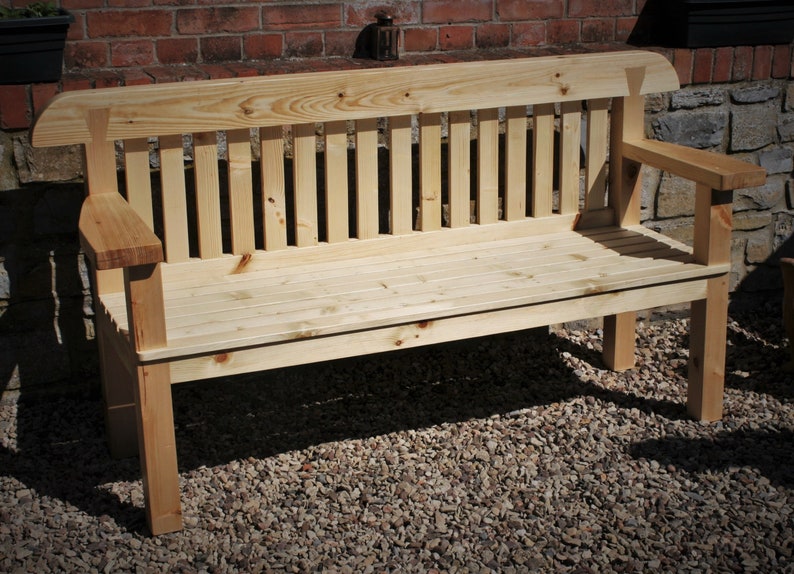 Garden Bench Seat With Wide Arms Natural Real Wood Rustic Etsy