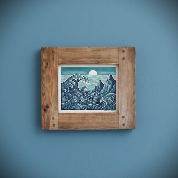 A4 wooden frame for photo & picture, large dark wood frame,  chunky modern rustic style, landscape, portrait, custom handmade in Somerset UK
