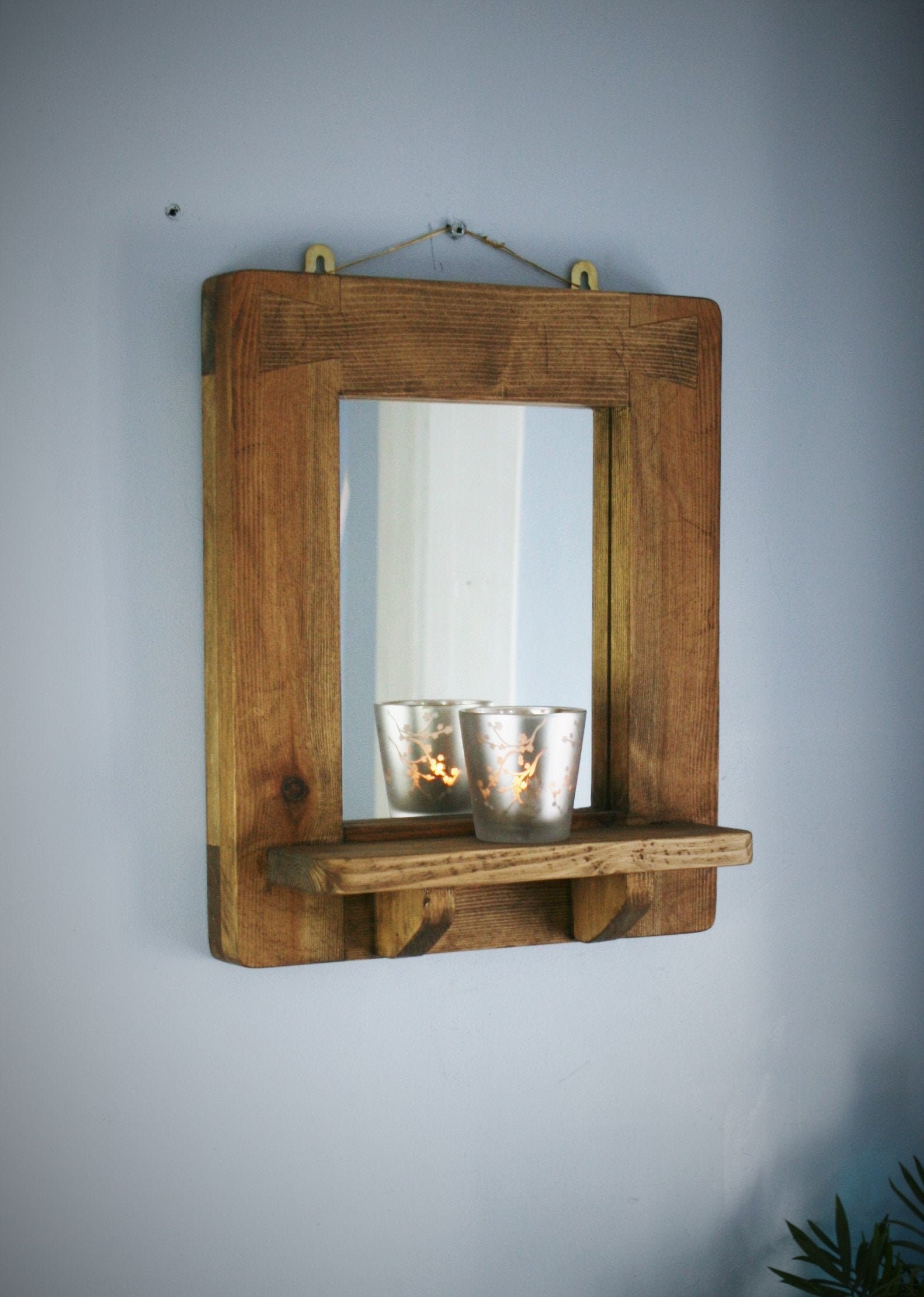 Wooden wall mirror with shelf sustainable natural wood thick Etsy