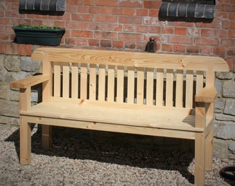 Garden bench seat, wide arms, natural wood, rustic country cottage outdoor garden furniture, custom handmade in Somerset * NOT free delivery