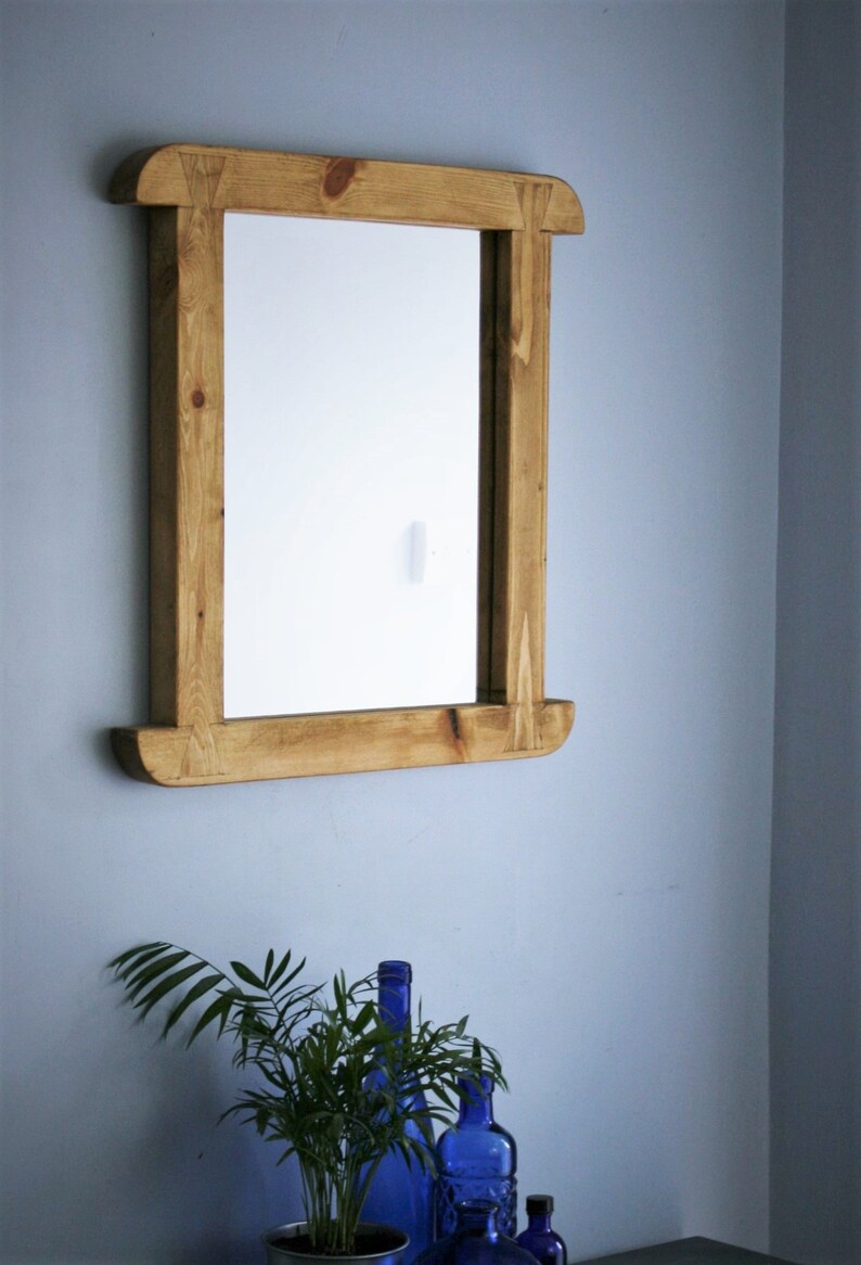 Wall Mirror Curved Wooden Frame Natural Eco Wood 50 5hx48 5w Cm Modern Rustic Farmhouse Style Custom Handmade In Somerset Uk