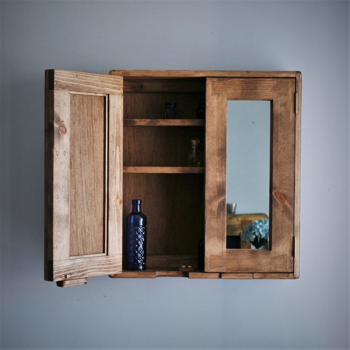 Large Bathroom Mirror Dark Wood Rustic Medicine Etsy UK