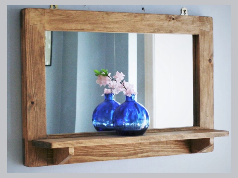Large Mirror With Shelf in Natural Rustic Wood for Bathroom Etsy