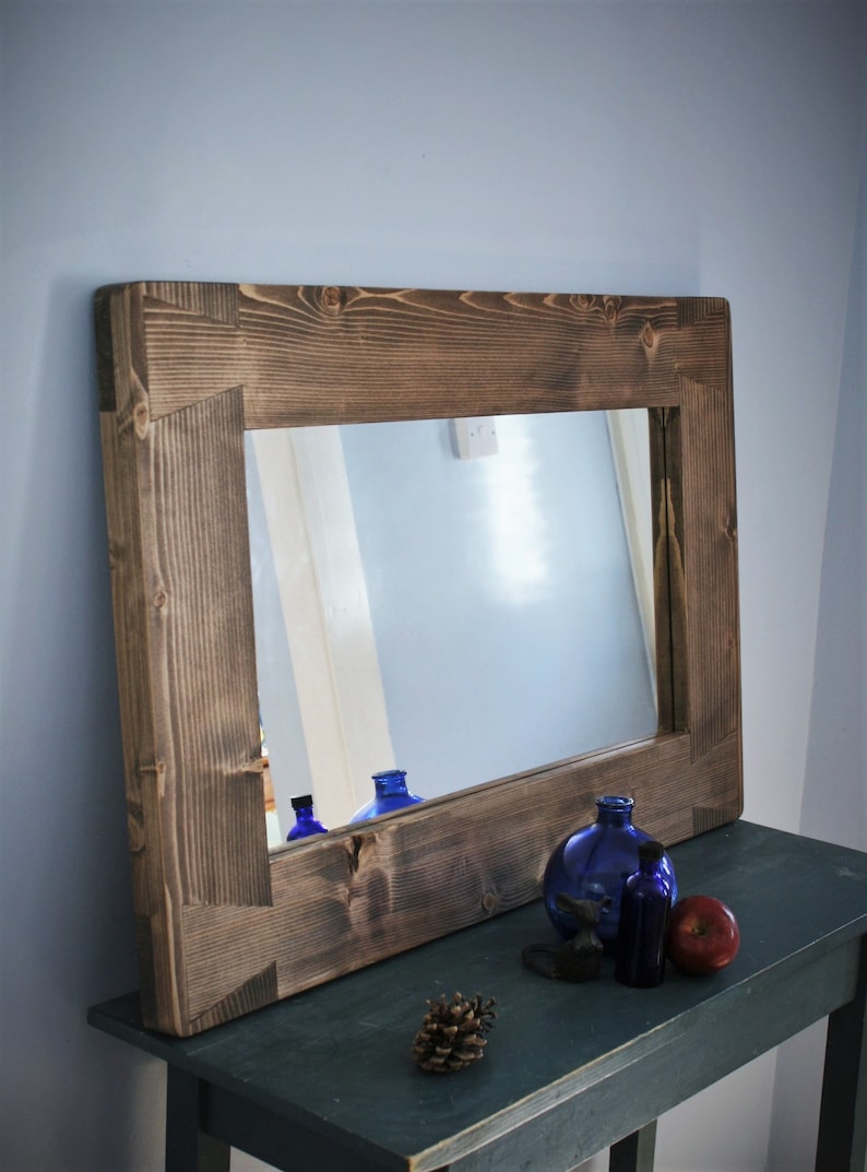 Large Wooden Wall Mirror With a Thick & Chunky Dark Rustic Etsy UK