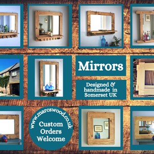 tall wooden mirror, chunky rustic natural frame, hallway, bathroom, bedroom dressing table, narrow 69 x 31 cm, custom handmade Somerset UK image 10