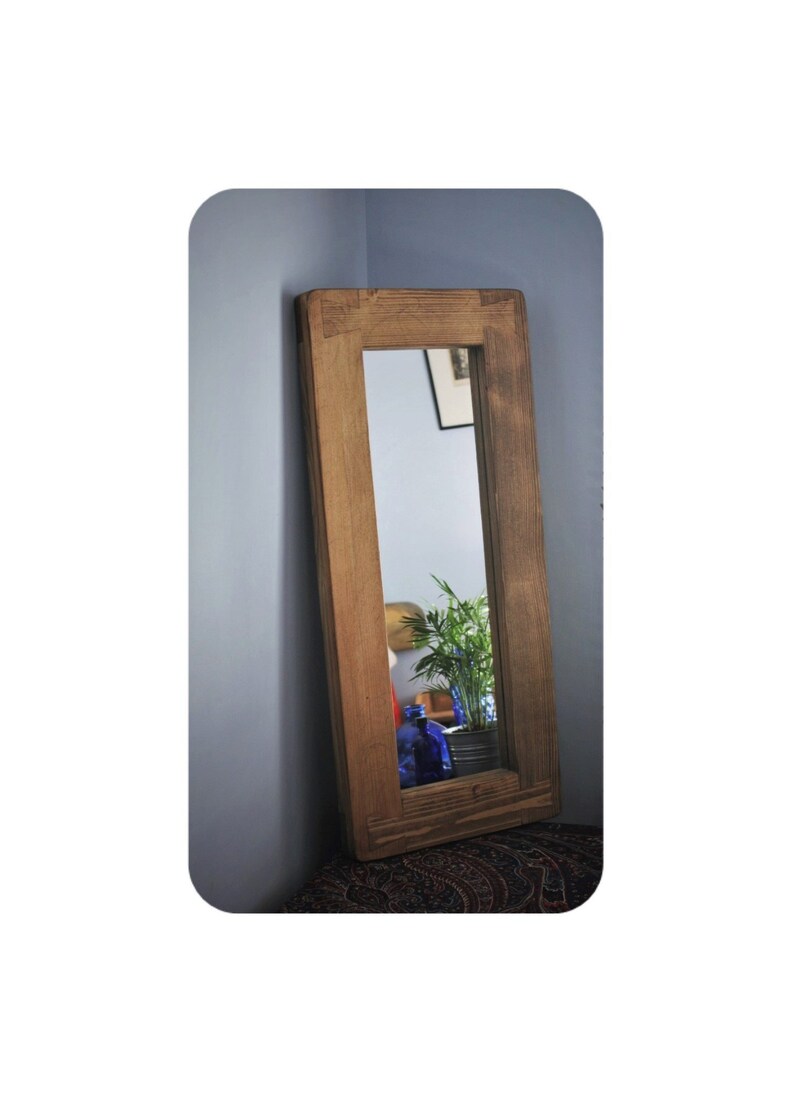 Wall Mirror In Rustic Dark Wood Thick Eco Frame Tall Narrow 69 X 31 Cm Modern Country Farmhouse Custom Handmade Somerset Uk
