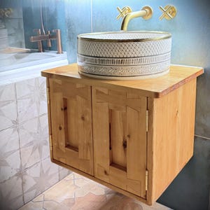 Under sink cabinet, rustic bathroom wall mounted vanity wash stand 37.5Hx50Wx38Dcm 2 doors, farmhouse cottage custom handmade in Somerset UK