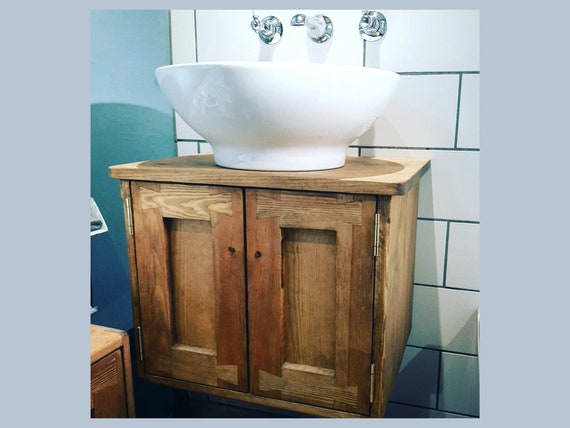 Under Sink Cabinet, Rustic Bathroom Wall Mounted Vanity Wash Stand  37.5hx50wx38dcm 2 Doors, Farmhouse Cottage Custom Handmade in Somerset UK 