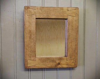 wooden wall mirror, natural wood, modern rustic style, small bathroom & hall wall mirror, custom handmade farmhouse style from Somerset UK