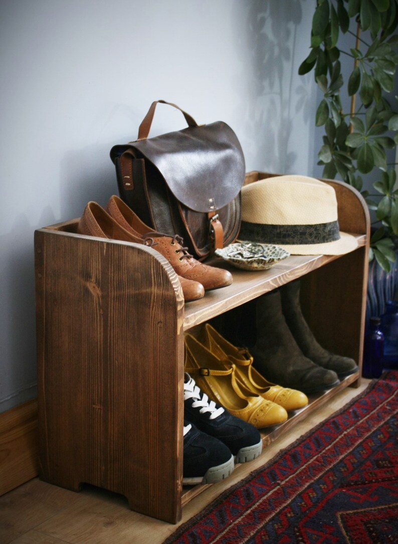 Chunky wooden shoe rack &amp; shoe bench 70 wide x 42 H x 27