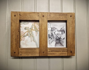 Rustic muliti frame for x2 5x7 inch, chunky wooden photo and picture frame, artisan gift, country cottage farmhouse, custom made Somerset UK